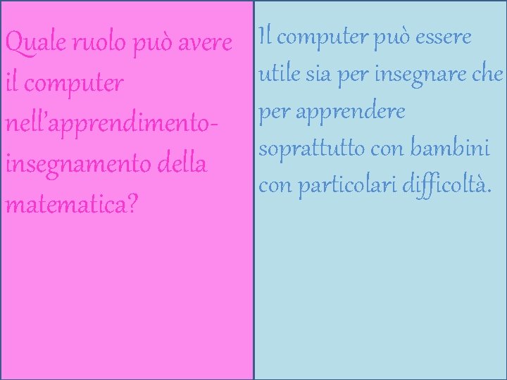 Quale ruolo può avere il computer nell’apprendimentoinsegnamento della matematica? Il computer può essere utile