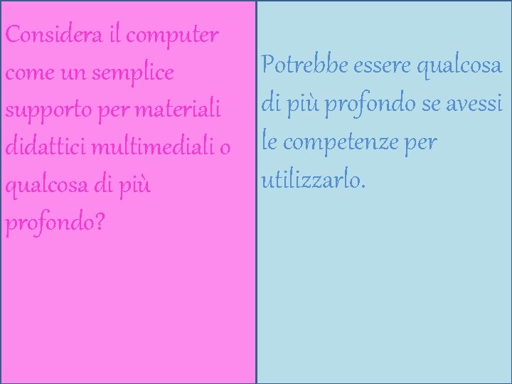 Considera il computer come un semplice supporto per materiali didattici multimediali o qualcosa di Considera il computer come un semplice supporto per materiali didattici multimediali o qualcosa di