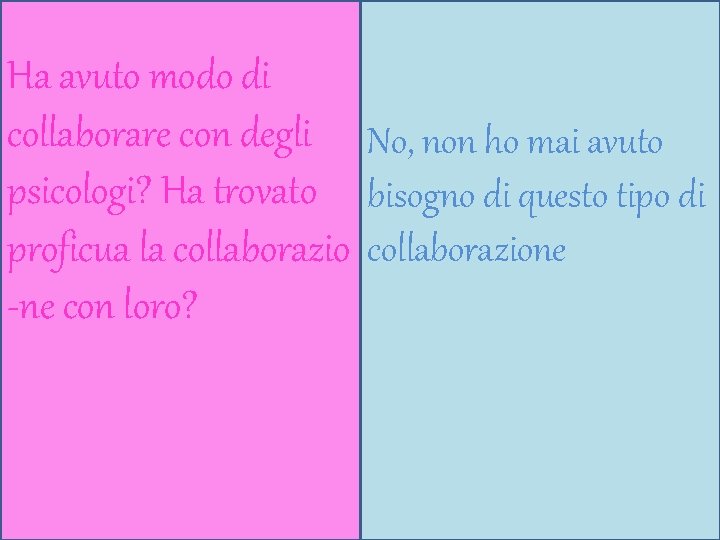 Ha avuto modo di collaborare con degli No, non ho mai avuto psicologi? Ha