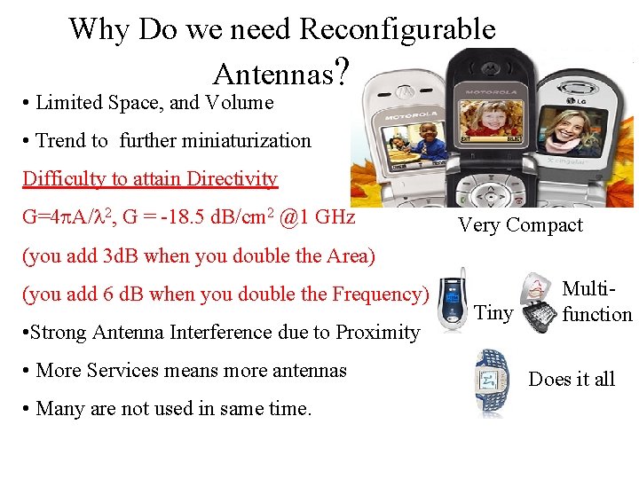 Why Do we need Reconfigurable Antennas? • Limited Space, and Volume • Trend to