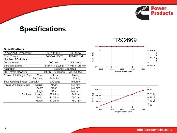 Specifications FR 92669 4 http: //cpp. cummins. com/ 