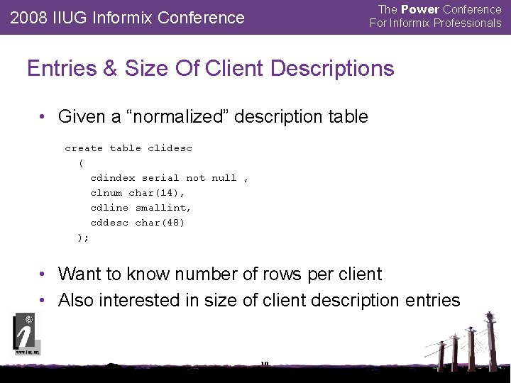 The Power Conference For Informix Professionals 2008 IIUG Informix Conference Entries & Size Of