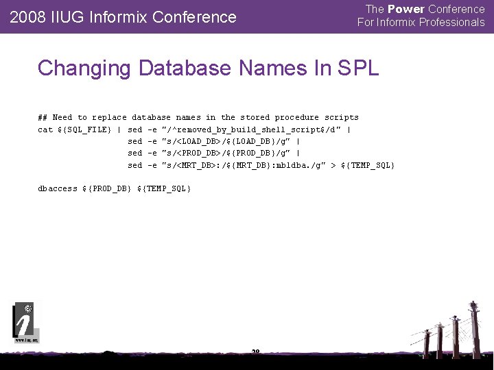 The Power Conference For Informix Professionals 2008 IIUG Informix Conference Changing Database Names In