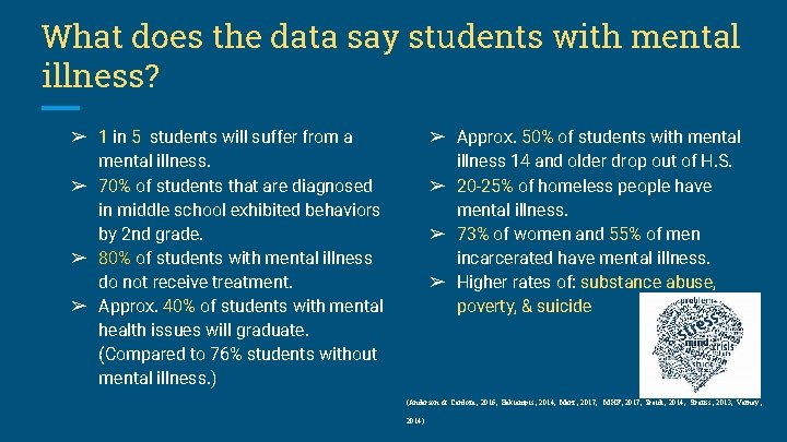 What does the data say students with mental illness? ➢ 1 in 5 students