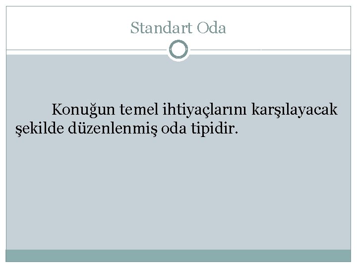 Standart Oda Konuğun temel ihtiyaçlarını karşılayacak şekilde düzenlenmiş oda tipidir. 