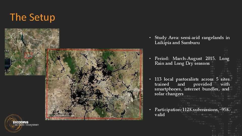 The Setup • Study Area: semi-arid rangelands in Laikipia and Samburu • Period: March-August