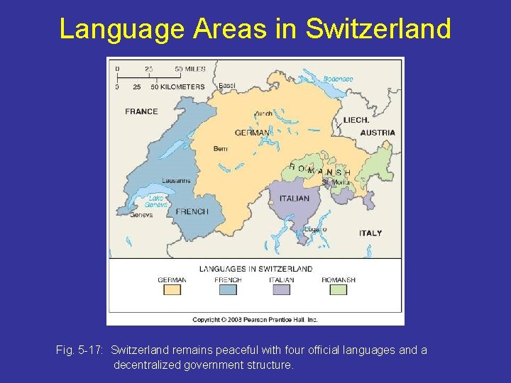 Language Areas in Switzerland Fig. 5 -17: Switzerland remains peaceful with four official languages