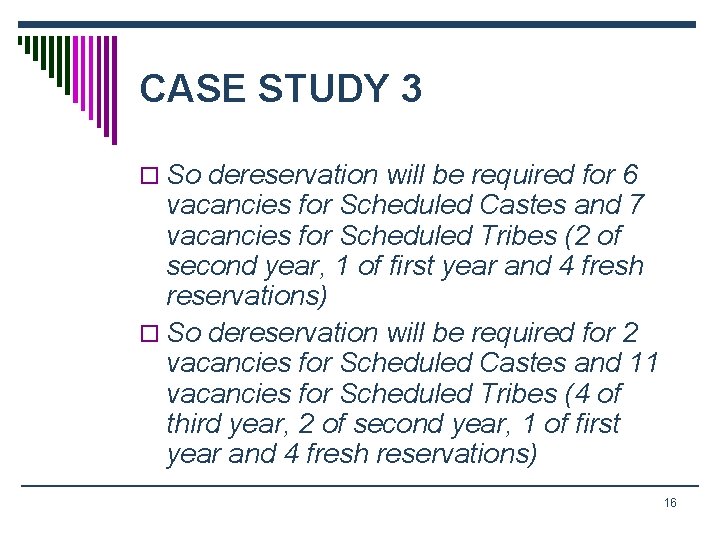 CASE STUDY 3 o So dereservation will be required for 6 vacancies for Scheduled