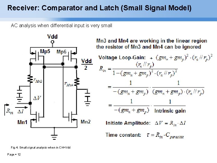 Receiver: Comparator and Latch (Small Signal Model) AC analysis when differential input is very