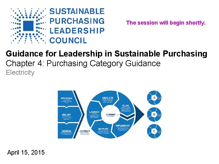 The session will begin shortly. Guidance for Leadership in Sustainable Purchasing Chapter 4: Purchasing
