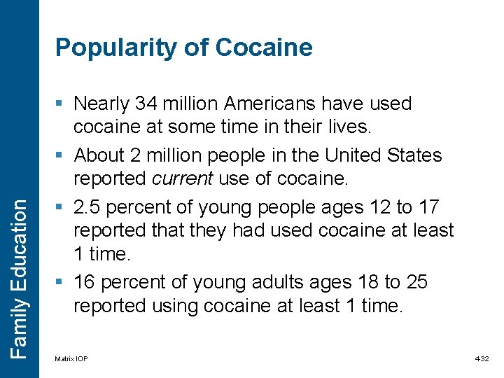 Family Education Popularity of Cocaine § Nearly 34 million Americans have used cocaine at Family Education Popularity of Cocaine § Nearly 34 million Americans have used cocaine at