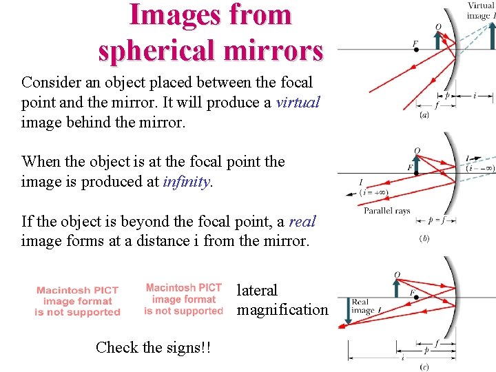 Images from spherical mirrors Consider an object placed between the focal point and the