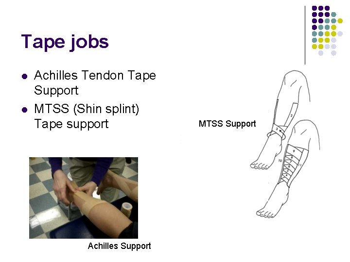 Tape jobs l l Achilles Tendon Tape Support MTSS (Shin splint) Tape support Achilles Tape jobs l l Achilles Tendon Tape Support MTSS (Shin splint) Tape support Achilles