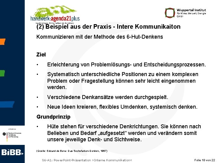 (2) Beispiel aus der Praxis - Intere Kommunikaiton Kommunizieren mit der Methode des 6