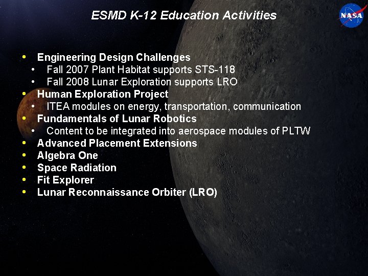 ESMD K-12 Education Activities • Engineering Design Challenges • • • Fall 2007 Plant