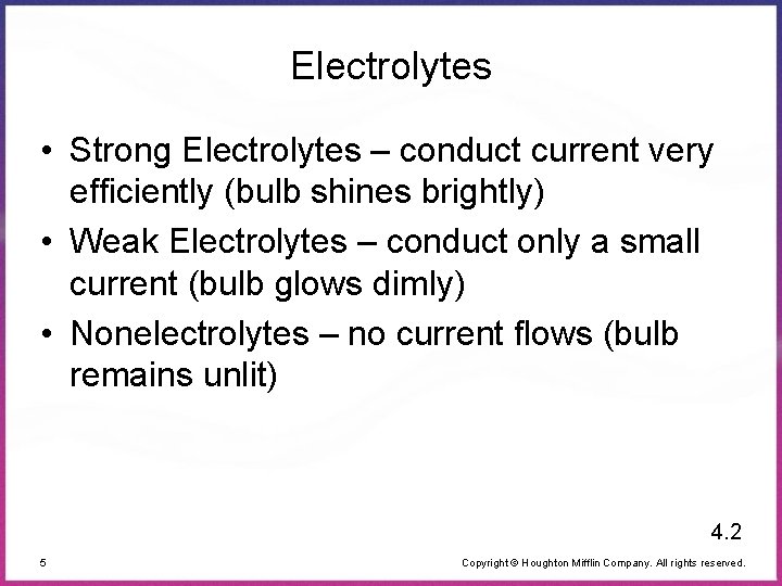 Electrolytes • Strong Electrolytes – conduct current very efficiently (bulb shines brightly) • Weak