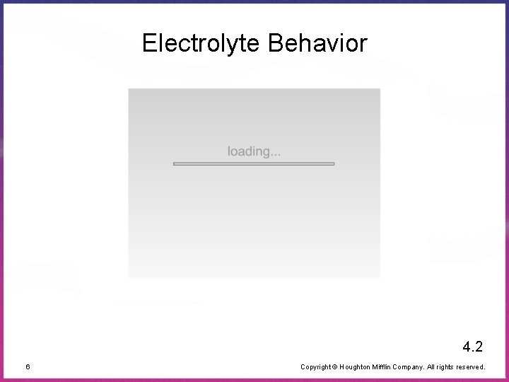 Electrolyte Behavior 4. 2 6 Copyright © Houghton Mifflin Company. All rights reserved. 