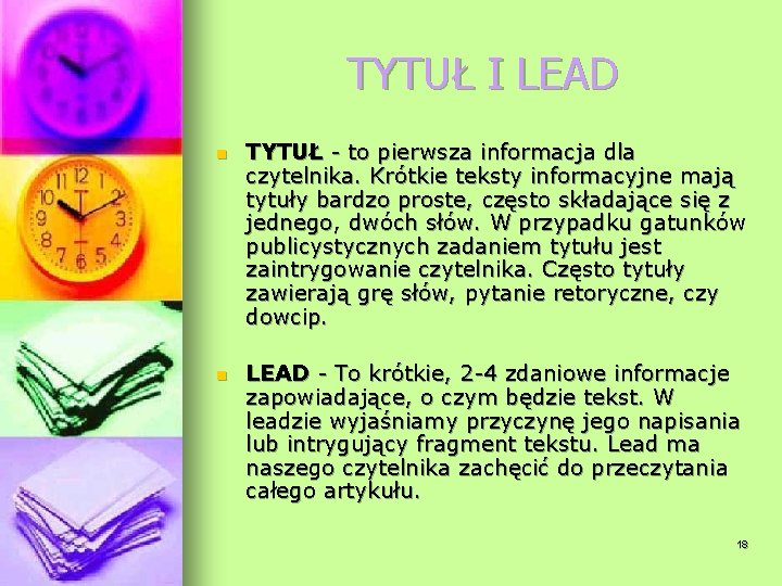 TYTUŁ I LEAD n TYTUŁ - to pierwsza informacja dla czytelnika. Krótkie teksty informacyjne