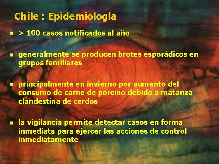 Chile : Epidemiología n > 100 casos notificados al año n generalmente se producen