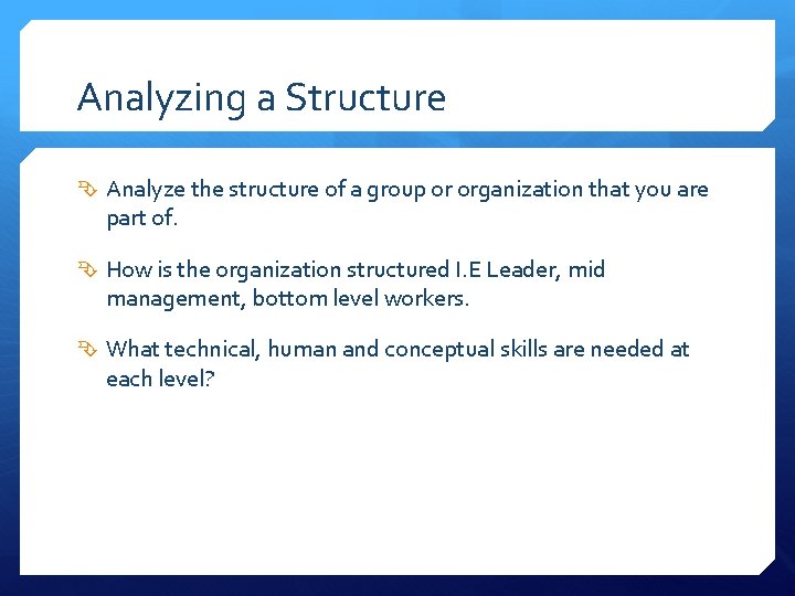Analyzing a Structure Analyze the structure of a group or organization that you are