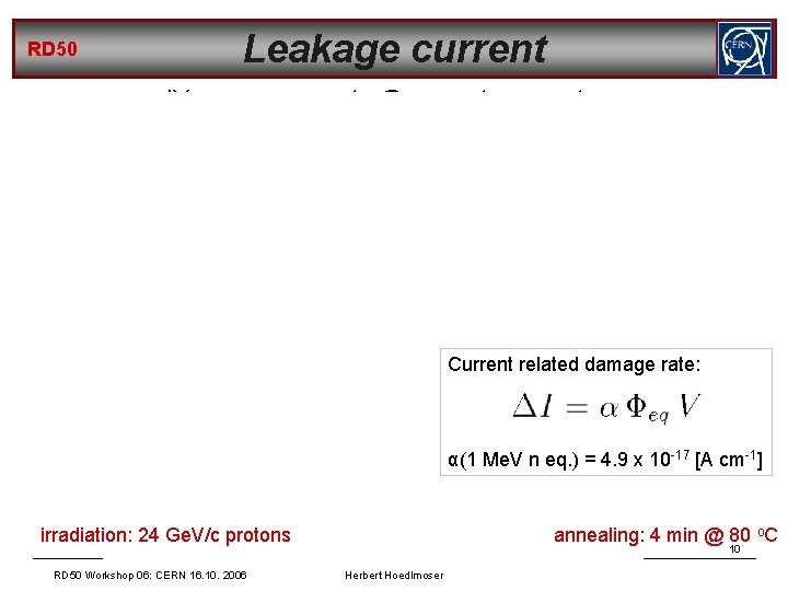 RD 50 Leakage current IV measurements @ room temperature Current related damage rate: α(1