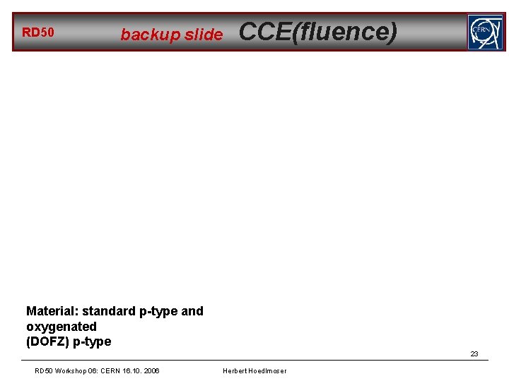 RD 50 backup slide CCE(fluence) Material: standard p-type and oxygenated (DOFZ) p-type 23 RD