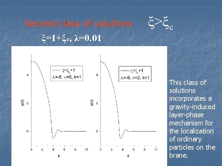 Second class of solutions ξ=1+ξc, λ=0. 01 This class of solutions incorporates a gravity-induced