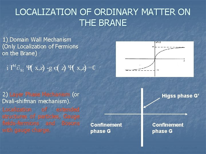 LOCALIZATION OF ORDINARY MATTER ON THE BRANE 1) Domain Wall Mechanism (Only Localization of