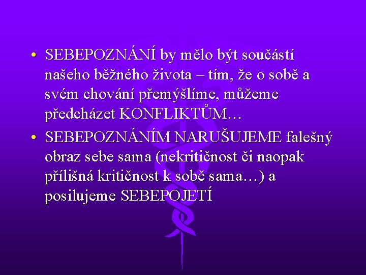  • SEBEPOZNÁNÍ by mělo být součástí našeho běžného života – tím, že o