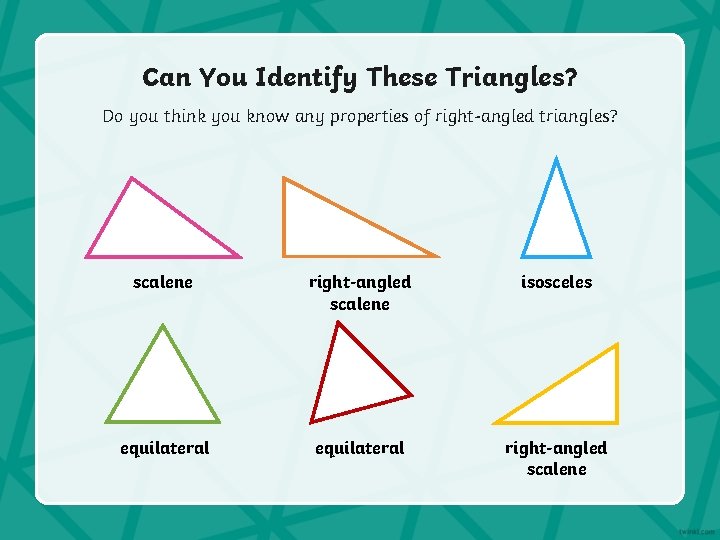 Can You Identify These Triangles? Do you think you know any properties of right-angled