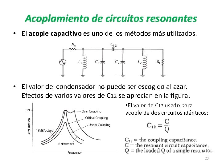 Acoplamiento de circuitos resonantes • El acople capacitivo es uno de los métodos más