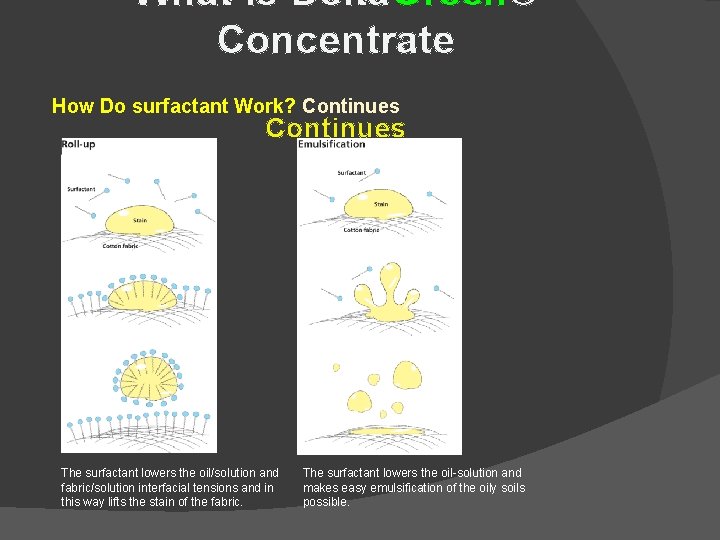 What is Delta. Green® Concentrate How Do surfactant Work? Continues The surfactant lowers the