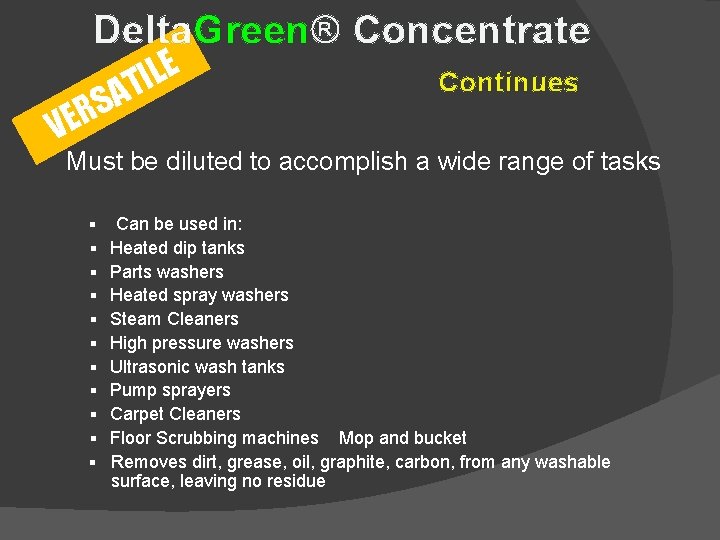 Delta. Green® Concentrate E L I Continues T A S R VE Must be