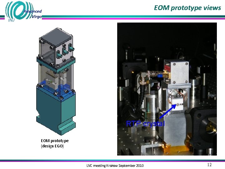 EOM prototype views INJ RTP crystal EOM prototype (design EGO) 25/03/2010 LVC meeting Krakow