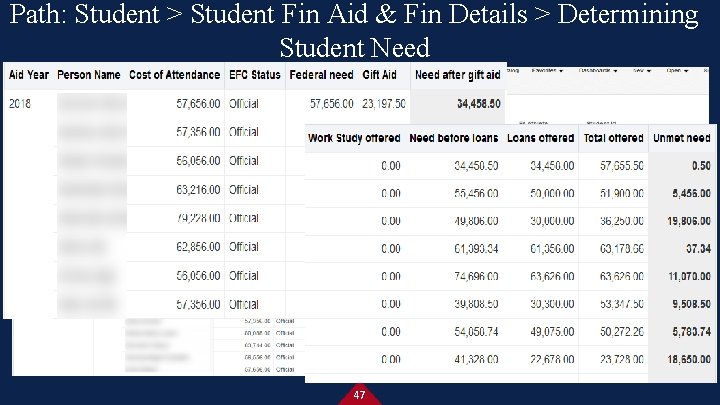 Path: Student > Student Fin Aid & Fin Details > Determining Student Need 47