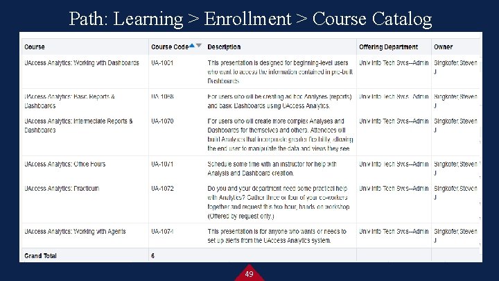 Path: Learning > Enrollment > Course Catalog 49 