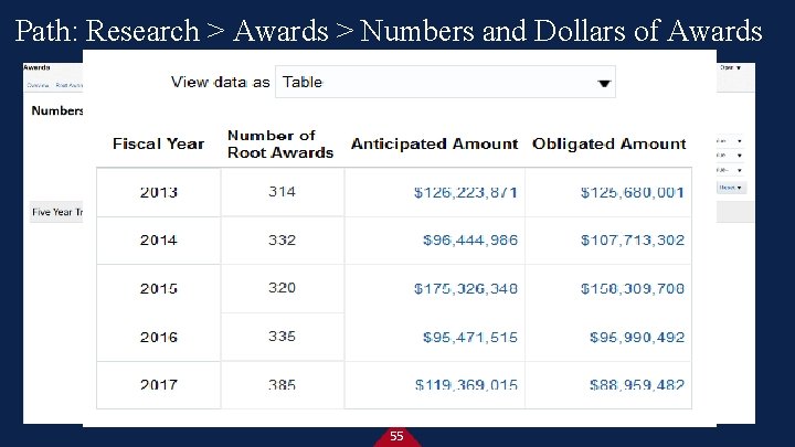 Path: Research > Awards > Numbers and Dollars of Awards 55 