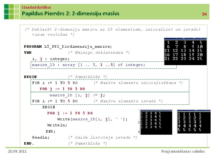 Standartdarbības Papildus Piemērs 2: 2 -dimensiju masīvs 34 (* Deklarēt 2 -dimesiju masivu ar Standartdarbības Papildus Piemērs 2: 2 -dimensiju masīvs 34 (* Deklarēt 2 -dimesiju masivu ar