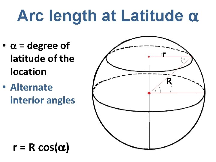 Arc length at Latitude α • α = degree of latitude of the location