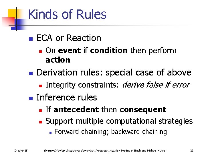 Kinds of Rules n ECA or Reaction n n Derivation rules: special case of