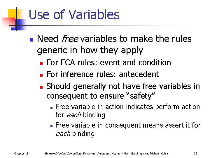 Use of Variables n Need free variables to make the rules generic in how