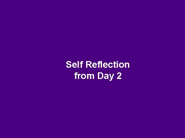 Self Reflection from Day 2 Self Reflection from Day 2