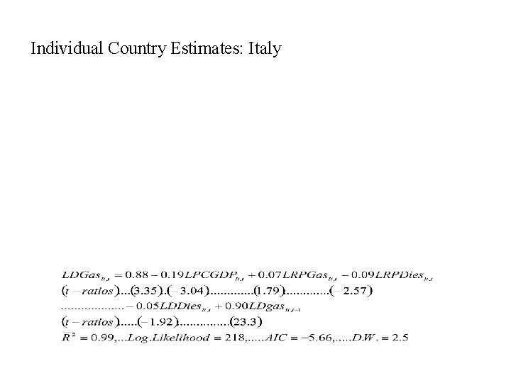Individual Country Estimates: Italy Individual Country Estimates: Italy
