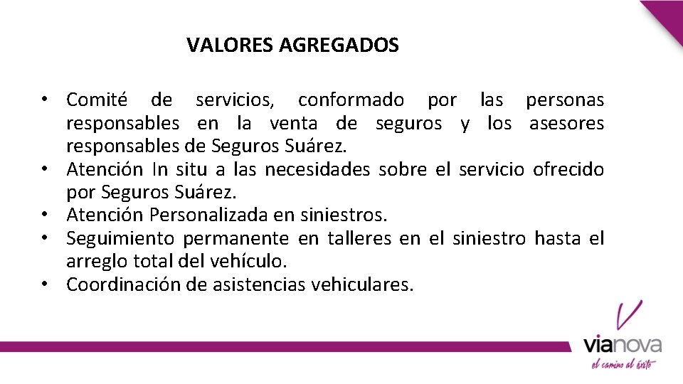 VALORES AGREGADOS • Comité de servicios, conformado por las personas responsables en la venta