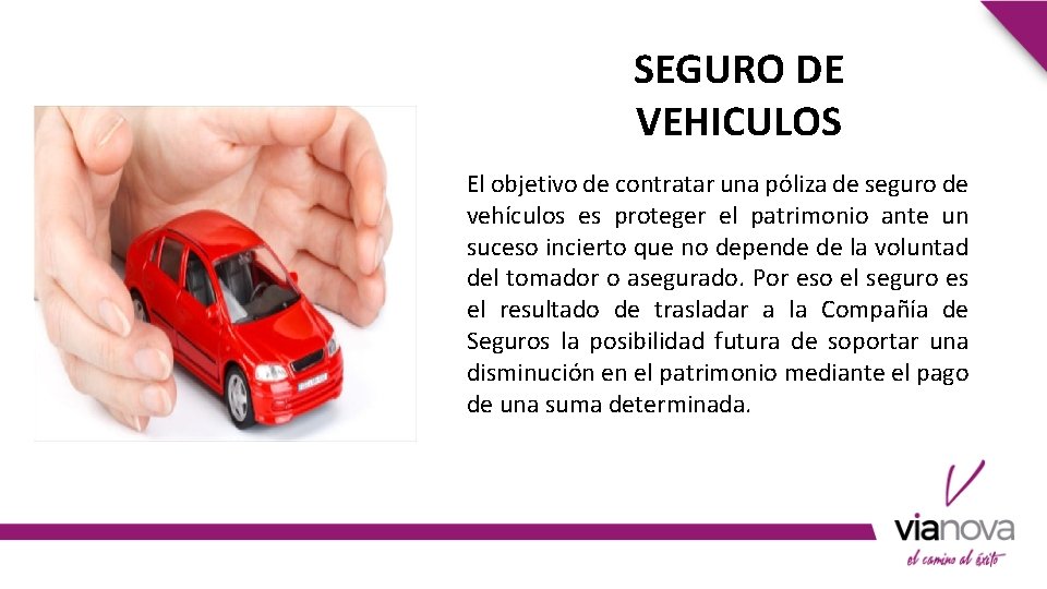SEGURO DE VEHICULOS El objetivo de contratar una póliza de seguro de vehículos es