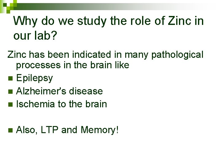 Why do we study the role of Zinc in our lab? Zinc has been