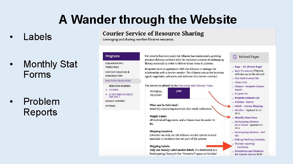 A Wander through the Website • Labels • Monthly Stat Forms • Problem Reports A Wander through the Website • Labels • Monthly Stat Forms • Problem Reports
