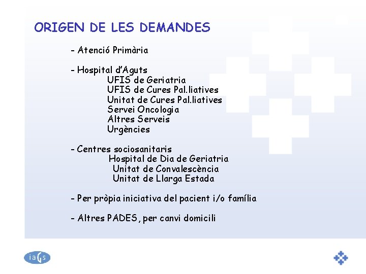 ORIGEN DE LES DEMANDES - Atenció Primària - Hospital d’Aguts UFIS de Geriatria UFIS