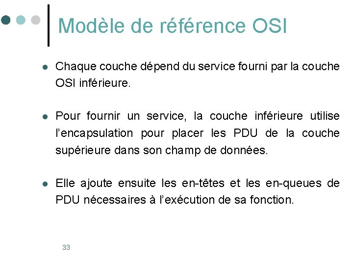 Modèle de référence OSI l Chaque couche dépend du service fourni par la couche Modèle de référence OSI l Chaque couche dépend du service fourni par la couche