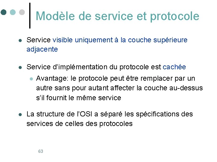 Modèle de service et protocole l Service visible uniquement à la couche supérieure adjacente Modèle de service et protocole l Service visible uniquement à la couche supérieure adjacente